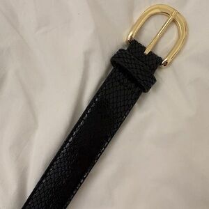 J. Crew Elegant Black Textured Belt with Gold Buckle